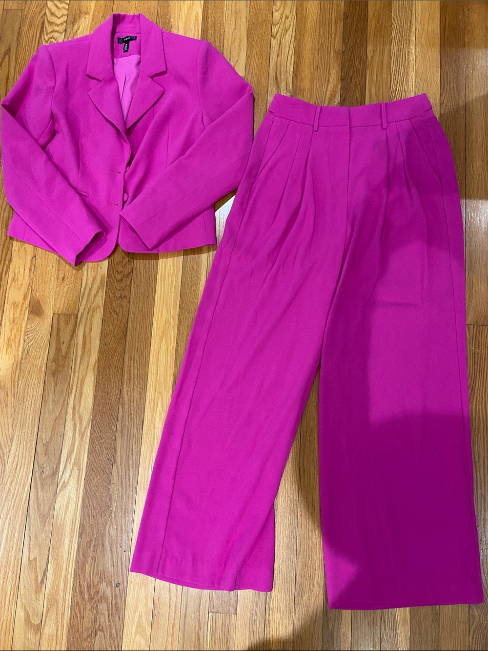 Aqua Fuchsia Wide-Leg High-Waist Pants and Blazer set